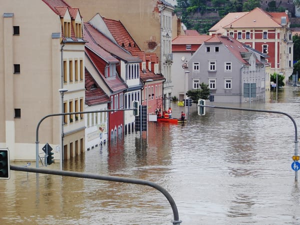 This is a picture of a city in Germany under water. 